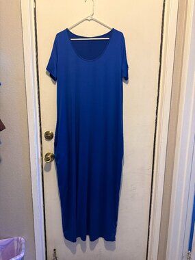 Women's Maxi Caftan Dress Sz XL Relaxed Fit Blue with Pockets